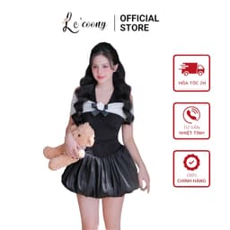 Thumbnail Váy Tiểu Thư Dáng Ngắn Trễ Vai Đính Nơ LECOONG V672  Đầm Đẹp Sang Chảnh 1