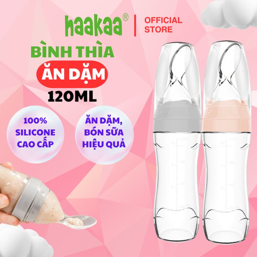 Ảnh Bình Thìa Ăn Dặm Bón Sữa Cao Cấp 2 in 1 Cho Bé 120ml Haakaa, New Zealand 1