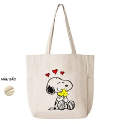 Thumbnail Túi Tote Canvas GINKO Unisex Có Dây Kéo ( túi con) Phong Cách Hàn Quốc In Hình SNOOPY ( Nhiều Mẫu ) 3