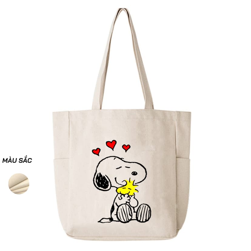 Ảnh Túi Tote Canvas GINKO Unisex Có Dây Kéo ( túi con) Phong Cách Hàn Quốc In Hình SNOOPY ( Nhiều Mẫu ) 3
