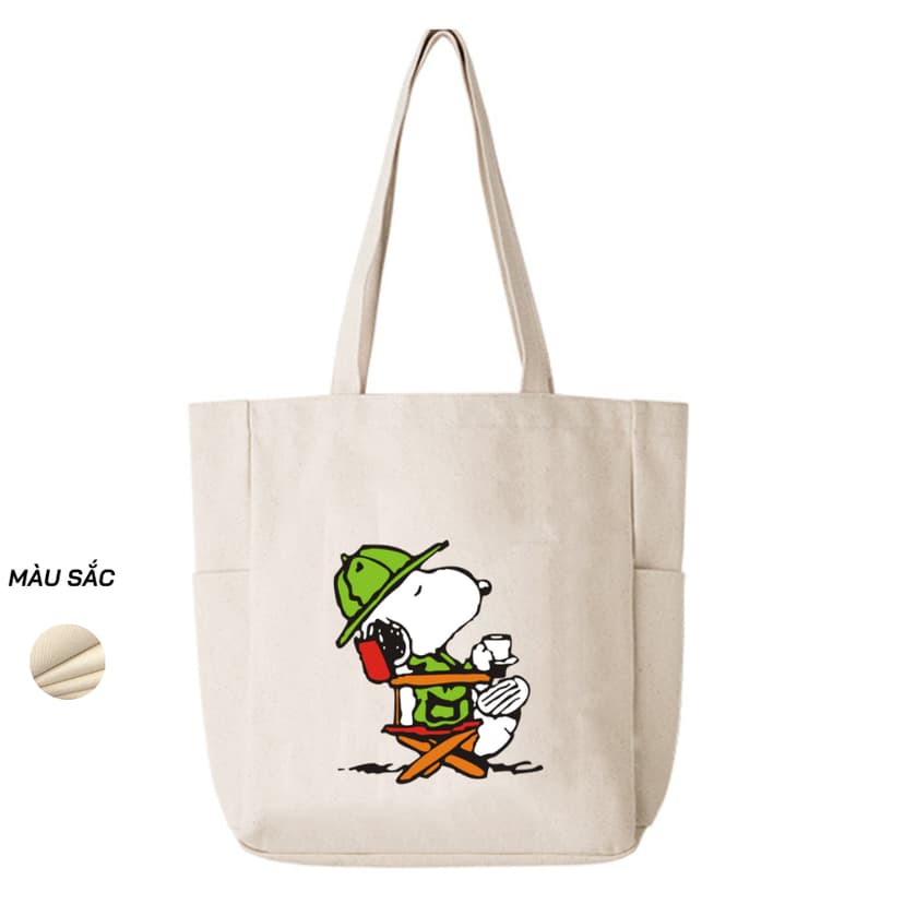 Ảnh Túi Tote Canvas GINKO Unisex Có Dây Kéo ( túi con) Phong Cách Hàn Quốc In Hình SNOOPY ( Nhiều Mẫu ) 4