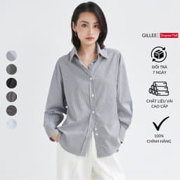 Thumbnail Áo sơ mi nữ GILLEE dáng oversized, sơ mi form rộng vải kate Mỹ tone đen và xám sang trọng, cuốn hút 1