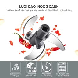 Thumbnail Dụng cụ xay tỏi ớt, thực phẩm Lebenlang LBL3888, 170ml, lưỡi dao 3 cánh sắc bén, dây rút tiện lợi 3