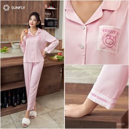 Thumbnail Bộ pijamas nữ lụa satin áo dài quần dài ST9217 3
