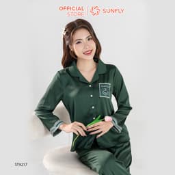 Thumbnail Bộ pijamas nữ lụa satin áo dài quần dài ST9217 4