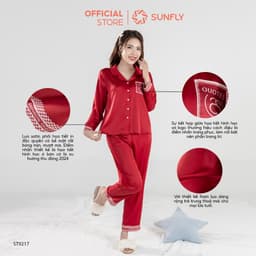 Thumbnail Bộ pijamas nữ lụa satin áo dài quần dài ST9217 1