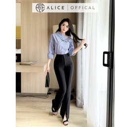 Thumbnail Set Áo Sơ Mi Kẻ Lệch Vai Dài Tay Và Quần Ống Loe Chất Umi Alice Áo Xanh Chất Thô Thanh Lịch Công Sở S717 2