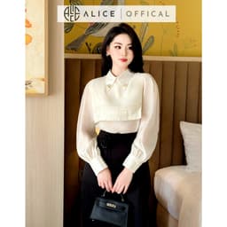 Thumbnail Set Áo Sơ Mi Dài Tay Tơ Óng Có Yếm Và Chân Váy Dáng Dài Alice Chất Mango Eo Thắt Hoa Thanh Lịch Công Sở S708 4