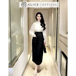 Thumbnail Set Áo Sơ Mi Dài Tay Tơ Óng Có Yếm Và Chân Váy Dáng Dài Alice Chất Mango Eo Thắt Hoa Thanh Lịch Công Sở S708 2