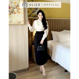 Thumbnail Set Áo Sơ Mi Dài Tay Tơ Óng Có Yếm Và Chân Váy Dáng Dài Alice Chất Mango Eo Thắt Hoa Thanh Lịch Công Sở S708 3