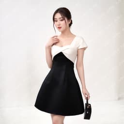 Thumbnail Đầm nữ MINA dáng xoè ngắn chất Taffeta phối nơ ngực tơ gân sang trọng dự tiệc, đi chơi, công sở MN187 1