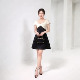 Thumbnail Đầm nữ MINA dáng xoè ngắn chất Taffeta phối nơ ngực tơ gân sang trọng dự tiệc, đi chơi, công sở MN187 3