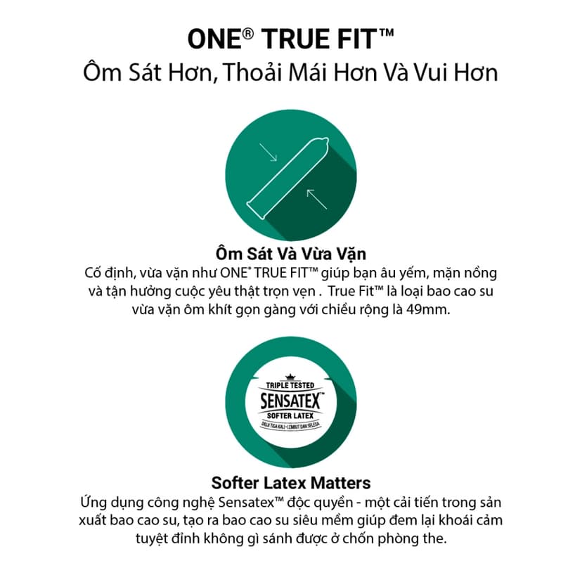 Ảnh Bao Cao Su ONE của Mỹ| One True Fit size 49mm ôm sát thoải mái dễ chịu 2