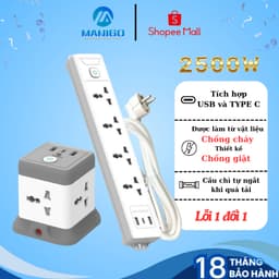 Thumbnail Combo ổ cắm điện đa năng Manigo chiều dài 2,5M công suất 2500W Tích Hợp Sạc USB TypeC BH 18 Tháng 1