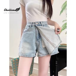 Thumbnail Quần shorts jeans nữ giả váy Chollima VAY502 thắt nơ - quần váy ngắn form chữ A phong cách hàn 3