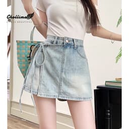 Thumbnail Quần shorts jeans nữ giả váy Chollima VAY502 thắt nơ - quần váy ngắn form chữ A phong cách hàn 2