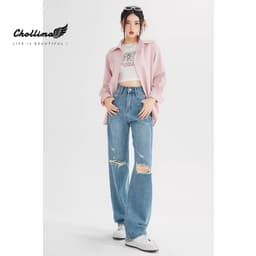 Thumbnail Quần jeans nữ Chollima ống rộng SIMPLE JEAN rách cá tính QD260 ulzzang phong cách hàn quốc năng động 3