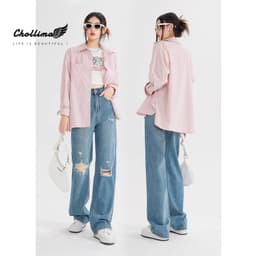 Thumbnail Quần jeans nữ Chollima ống rộng SIMPLE JEAN rách cá tính QD260 ulzzang phong cách hàn quốc năng động 2