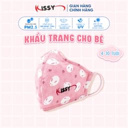 Thumbnail Khẩu Trang Vải Kissy Trẻ Em 4-10 Tuổi Trắng Nền Hồng Vải Cotton Kháng Khuẩn Ngăn UV Chống Bụi Mịn 1
