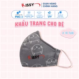 Thumbnail Khẩu Trang Kissy Trẻ Em Cho Bé 4-10Tuổi Mèo Xám Vải Cotton Kháng Khuẩn Ngăn UV Chống Bụi Mịn 1