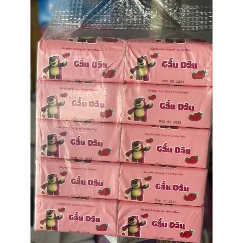 Ảnh 1 Gói 300 Tờ 4 Lớp Khăn Giấy Khô Gấu Dâu 4