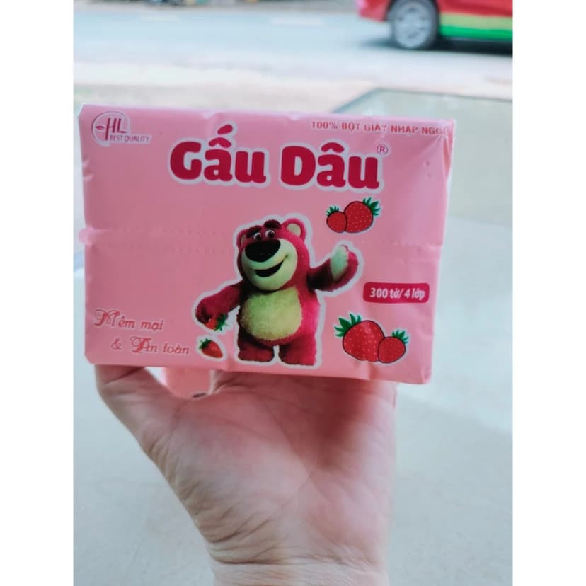 Ảnh 1 Gói 300 Tờ 4 Lớp Khăn Giấy Khô Gấu Dâu 3