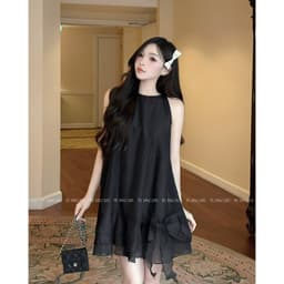Thumbnail TUBYCATU | Đầm sát nách organza đen lai bèo 1 nơ 3