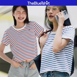 Thumbnail TheBlueTshirt - Áo thun tay ngắn phom mid crop nữ - Everyday Tee - Signature Stripe Premium Cotton - Women 1