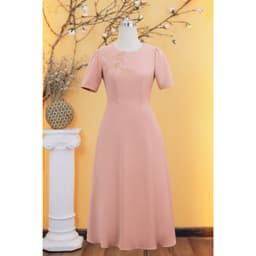 Thumbnail Đầm xòe - Cổ tròn kết cườm tay ngắn - Màu Hồng ruốc - TTV Store thời trang nữ TTV1738 1