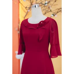 Thumbnail Đầm xòe - Cổ tròn bèo kết hoa tay chuông - Màu Đỏ đô - TTV Store thời trang nữ TTV1735 2