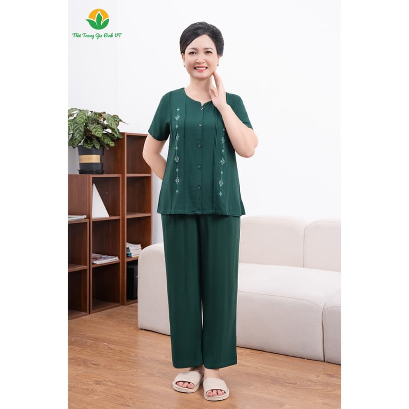 Ảnh Bộ lanh mở cúc trung niên Việt Thắng, quần dài, áo cộc tay, cổ tàu thêu - B28.2401 3