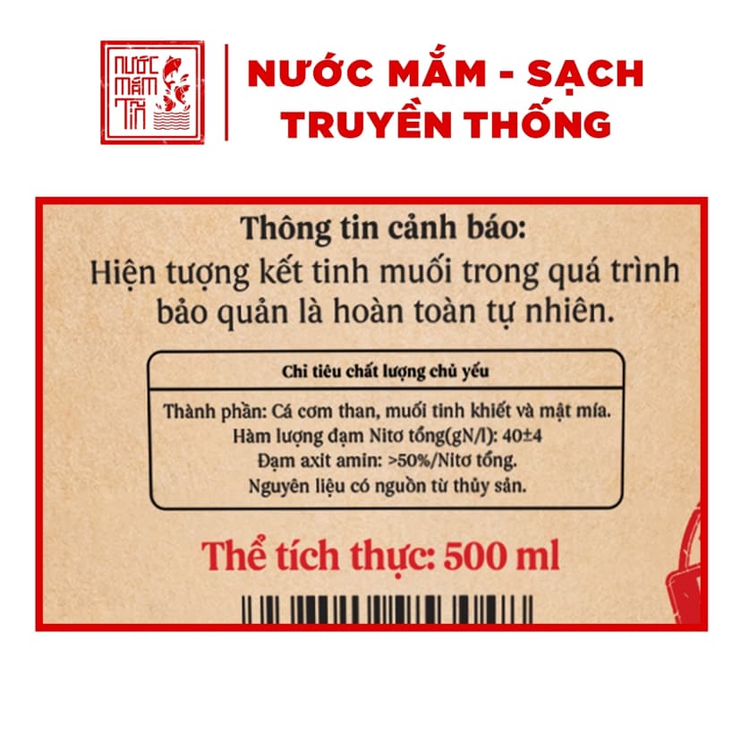 Ảnh Mắm Tĩn Nhãn Đỏ Độ Đạm 40N Chai Thủy Tinh 500ml/chai Rin Nguyên Chất Truyền Thống Sạch 2