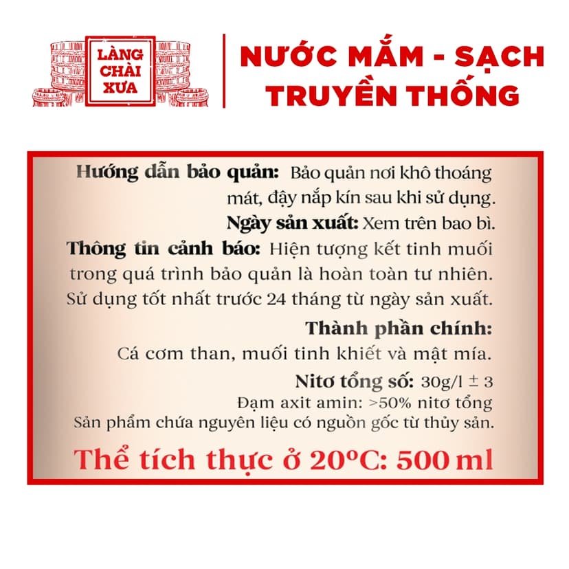Ảnh Làng Chài Xưa truyền thống nhãn đỏ chai thủy tinh 500ml cốt nhỉ đặc biệt 2