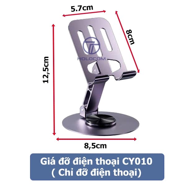 Ảnh Giá Đỡ Điện Thoại Ipad Để Bàn HOLOCOM CY010 Đế Xoay 360 Độ, Kệ Đỡ Điện Thoại Bằng Hợp Kim Nhôm Gấp Gọn Tiện Lợi 2