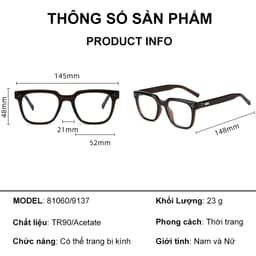Thumbnail Gọng kính cận thời trang nam nữ ANDU EYEWEAR dáng vuông chống tia UV chất liệu nhựa 9137 4