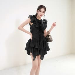 Thumbnail Váy tiểu thư MINA thiết kế cổ tròn dáng xoè bèo chất liệu Cotton phối lụa  - MN296 1