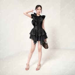 Thumbnail Váy tiểu thư MINA thiết kế cổ tròn dáng xoè bèo chất liệu Cotton phối lụa  - MN296 4