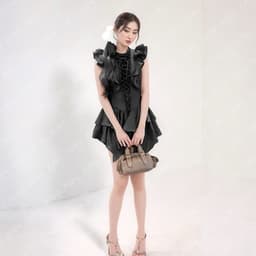 Thumbnail Váy tiểu thư MINA thiết kế cổ tròn dáng xoè bèo chất liệu Cotton phối lụa  - MN296 3