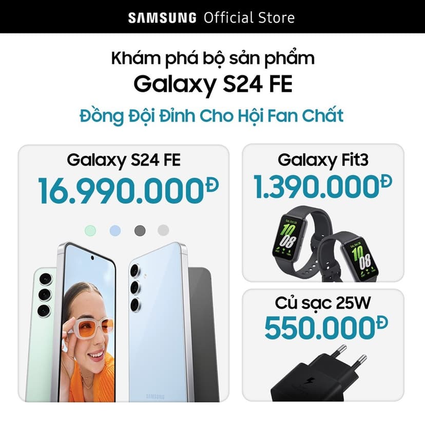 Ảnh Bộ Sưu Tập Giới hạn Galaxy S24 FE Đồng đội đỉnh cho hội fan chất - Quà Tặng Đồng Hồ Samsung Galaxy Fit3 và Sạc nhanh 25W 2