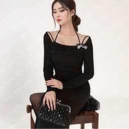 Thumbnail Đầm dự tiệc Mina dài tay dáng ôm midi quyến rũ sang trọng chất Thun Lazong màu đen - MN257 1