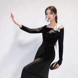 Thumbnail Đầm dự tiệc Mina dài tay dáng ôm midi quyến rũ sang trọng chất Thun Lazong màu đen - MN257 2