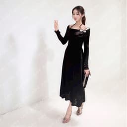Thumbnail Đầm dự tiệc Mina dài tay dáng ôm midi quyến rũ sang trọng chất Thun Lazong màu đen - MN257 3