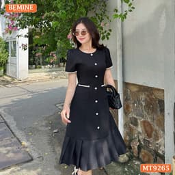 Thumbnail Đầm thiết kế cổ tròn đính nút dáng đuôi cá có xếp ly BEMINE MT9265 4