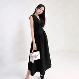 Thumbnail Đầm dự tiệc MINA dáng xoè midi cổ chữ V xếp ly ngực sát nách màu đen sang trọng quyến rũ xinh đẹp MN182 2