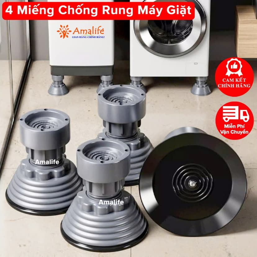 Ảnh Bộ 4 Miếng Đế Đệm Cao Su Mút Lót Kê Chân Máy Giặt Tủ Lạnh Chống Rung Chống Ồn Chính Hãng Amalife 1
