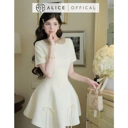 Thumbnail Váy Đầm Tiểu Thư Tay Ngắn Dáng Xòe Alice Cổ Xích Đính Đá Chất Liệu Chéo Rubi Có Chiết Eo V1260 Đính Nơ Chân Váy 4