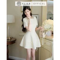Thumbnail Váy Đầm Tiểu Thư Tay Ngắn Dáng Xòe Alice Cổ Xích Đính Đá Chất Liệu Chéo Rubi Có Chiết Eo V1260 Đính Nơ Chân Váy 2