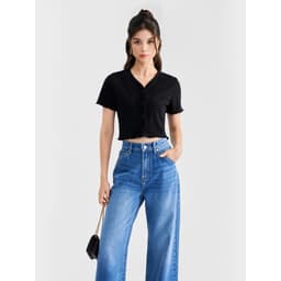Thumbnail Áo thun crop MARC FASHION tay ngắn cổ V cài nút - CBNT033523 4