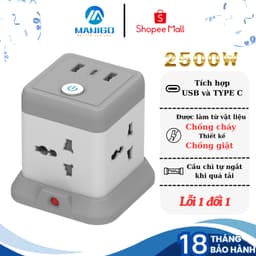 Thumbnail Ổ cắm điện Manigo nhiều ổ cắm 2 cổng USB TypeC công suất 2500W dây dài 2.5m tự ngắt áp BH 18 Tháng 1