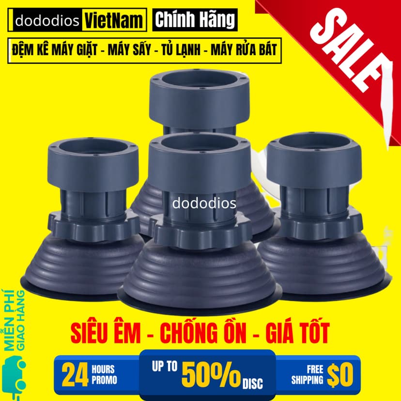 Ảnh Bộ 4 Chân Chống Rung Cho Máy Giặt, Tủ Lạnh - Chân Kê Tăng Giảm Chiều Cao, Đế Cao Su Chống Rung, Chống Trượt 1